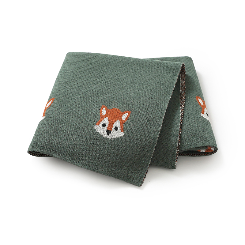 Baby Nursery Boy - Babydecken aus Baumwolle mit Cartoon-Fuchs-Motiv, gestrickt,