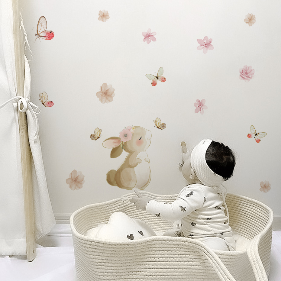 Cartoon Kaninchen Blumen Schme – Baby Nursery Decor Girl Bewertung und Preis