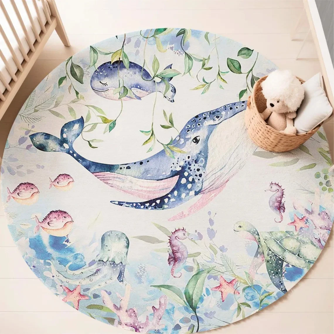 Blauer runder Teppich mit Meer – Baby Nursery Decor Girl Bewertung und Preis