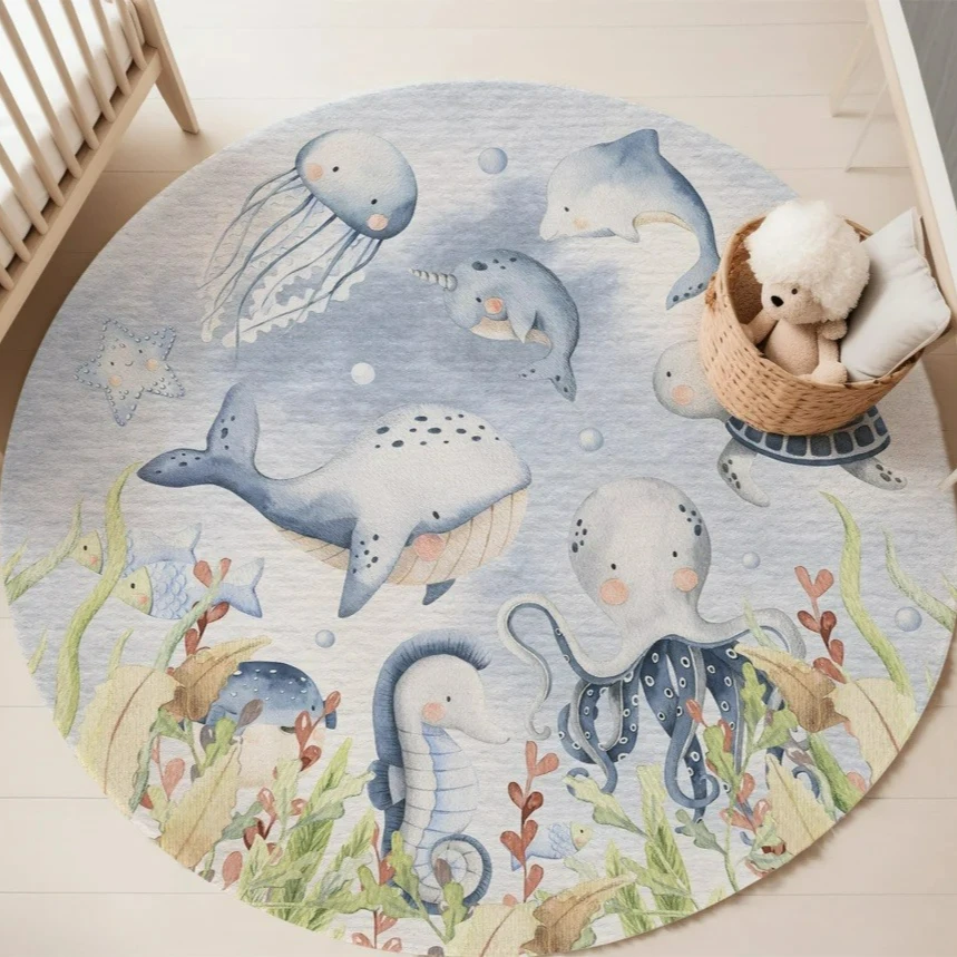 Blauer runder Teppich mit Meer – Baby Nursery Decor Girl Bewertung und Preis